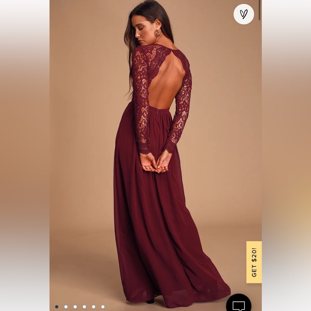 Lulu’s Awaken My Love Burgundy Long Sleeve Lace Maxi Dress